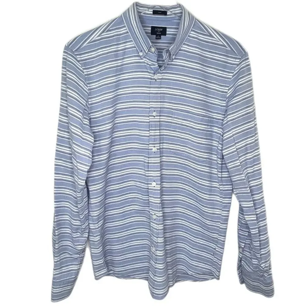 Mens J. Crew Slim Fit Striped Oxford Dress Shirt Sz M